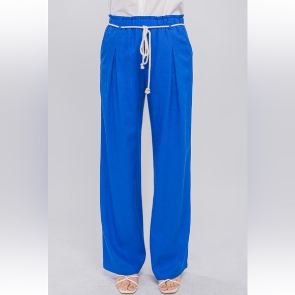 Linen Blend Chic Wide Leg Front Pleat Side pockets - Picture 2 of 2